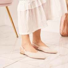 Women's Slingback Ballerinas | Pointed Toe And Braided Pattern - Beige-2233 - View 2