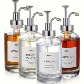 1pc 500ml/17oz Glass Coffee Syrup Dispenser Set With Pump Head & Funnel, Pump Action Dispenser Kit