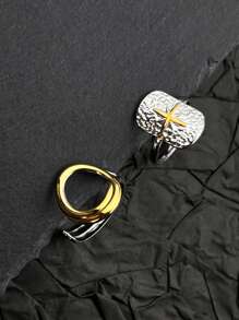 1pc 18k Gold Plated Stainless Steel Rainbow Pride Month Rings, Fashion Rings Suitable For Men, Teachers Day, Friendship Day, Everyday Wear - Contrast Color Open Ring - View 3