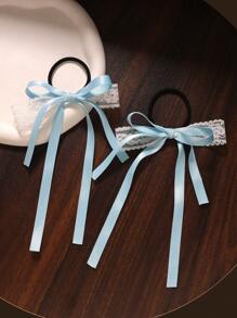2pcs/Set Lace Ribbon Double Layer Bow Hair Ties Hair Accessories Bow Casual Bohemian Court Style Polyester Fiber (Polyester) All Season - Baby Blue - View 1