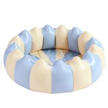 1pc Inflatable Blue Striped PVC Floating Swimming Pool, Outdoor Water Pool & Ball Pit, Beach Essentials, Beach Accessories