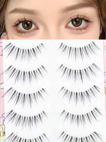 5 对一体式纤细飘逸假睫毛，自然卷翘，适合拍照，轻巧舒适，可重复使用 - 自然纖長款 - 查看 1