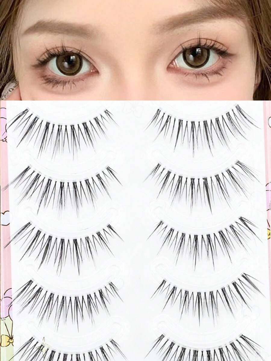 5 对一体式纤细飘逸假睫毛，自然卷翘，适合拍照，轻巧舒适，可重复使用 - 自然纖長款 - 查看 1