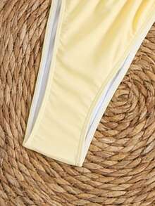 3pcs Set Women Wedding Day Swimwear For Summer Days From Poolside To Beachside, Basic Elegant Bikini Light Yellow Coverups Sarong Beachwear - Yellow - View 5