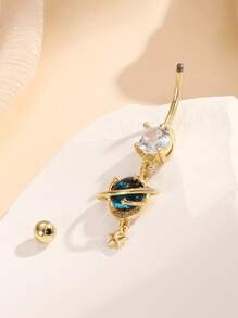 1.5pcs Star & Moon Multi-Element Pendant Navel Ring Stainless Steel Spiral Navel Piercing Jewelry, Suitable For Daily Wear