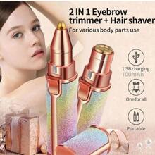 可充电二合一眉毛剃须刀和毛发剃须刀，带 LED 灯，面部脱毛器，无痛去除桃色绒毛、面部毛发、眉毛、唇毛 - 彩色 - 查看 10