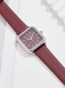 JULYSKY 1pc Women Ancora Red Simplistic Classic Silver Quartz Watch, Suitable For Daily Wear And Commute - Burgundy - View 3