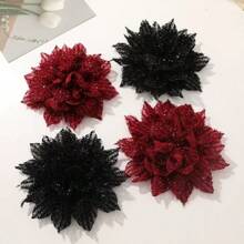 2 pièces Pinces à cheveux florales en maille noire et rouge vin pour femmes, style casual, bohème, de fête et élégant
