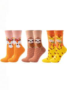 3 Pairs Unisex Fashion Cartoon Animal Print Socks, Versatile Casual Socks For All Seasons - Multicolor - View 2