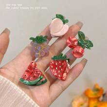 2 件水果形迷你发夹，西瓜和樱桃侧刘海发夹公主发饰（无卡）