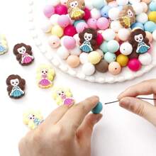 32-65pcs/Pack 15mm Silicone Beads Double-Sided Cartoon Girl Bracelet DIY Kit, Materials For DIY Bead Pen, Keychain Anti-Lost Chain - Multicolor - View 3