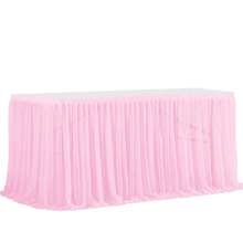 1pc White Polyester Table Skirt, Suitable For 72inch/183cm Rectangle Tables, Wrinkle-Resistant & Easy-To-Clean Ruffle Tablecloth For Birthday Cake Tables, Banquets, Weddings, Bridal Showers, And Various Party Events - White - View 3