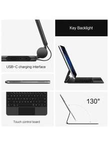 磁性可拆卸背光触摸键盘保护套兼容 iPad Pro 11 英寸/12.9 英寸 6 代 Air 5 代 4 代 3 代 2018-2022、iPad 10 代 10.9 英寸 - 阿拉伯语/西班牙语/德语/法语/日语 - 黑色[西班牙文] - 查看 3