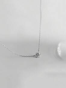 1pc Minimalist Versatile S925 Sterling Silver Single Diamond Clavicle Chain, 6-Prong Cubic Zirconia Necklace For Women, Luxury Everyday Wear