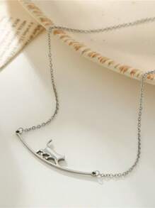 1pc Cute & Fresh Cat Pendant Necklace, Stainless Steel Dainty Clavicle Chain, Versatile For Daily Wear - Cat Necklace - View 2