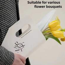 1pc Elegant Floral Bouquet Wrapping Paper, Minimalist Solid Color Large Bouquet Packaging Bag, Rose/Tulip/Carnation Handbag