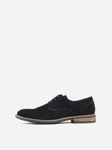 Men's Suede Leather Lace Up Derbys Brogues Shoes - Black - View 6