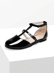 Girls Dress Shoes Mary Jane Flats For Little Girls Party Shoes With T Strap - 黑色 - 查看 4