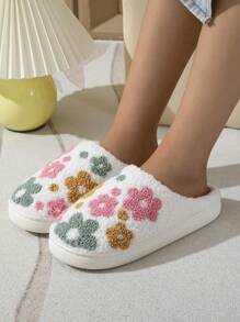 Floral & Plant Fresh Style Non-Slip Antibacterial Warm Indoor Slippers For Men And Women, Couples, Plush Lining Thick Sole Bathroom Slippers, Suitable For Underfloor Heating, Home, Maternity, Simple & Fashionable, Comfortable, Hand-Embroidered, Ideal For Underfloor Heating Homes, Monasteries, Hotels Procurement