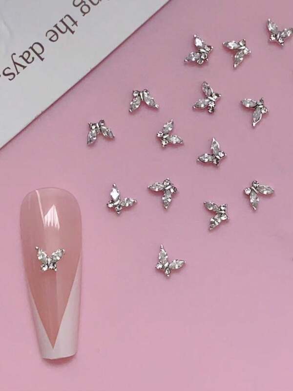 10pcs Nail Decoration 3d, Zinc Alloy Mini Butterfly, White, Manicure Artificial Diamond, Suitable For Creating Nail Art DIY Exquisite Nail Products Nails Charms Nails Supplies Nail Art Nails Gems