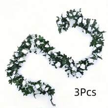 3 件人造牡丹花环，98.42 英寸/250 厘米长，适合圣诞节、万圣节、情人节、母亲节、婚礼拱门、家庭、花园、楼梯、商店、餐厅塑料花卉装饰 - 无需电源或电池 - 彩色 - 查看 15