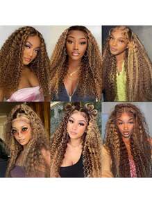 Highlight Curly Human Lace Wig 13x4 Transparent Lace Frontal Wig 250% Density Deep Water Wave 13x6 Lace Front Wigs Human Hair 4/27 Ombre Honey Blonde Deep Wave Human Hair Wigs Pre Plucked