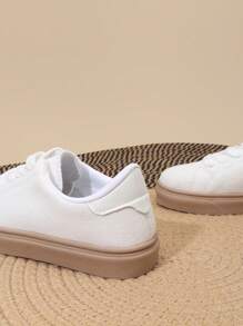 1 Pair PU Leather Upper Lace-Up Classic Student Shoes For Boys & Girls, Thick Anti-Slip Soft Bottom Casual Sneakers, Suitable For All Seasons