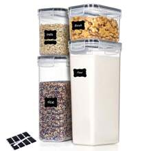 THELIFE 4/6/7/10/12/24 件密封食品储存容器：用于意大利面、干粮、面粉和糖的塑料罐 - 包括标签！