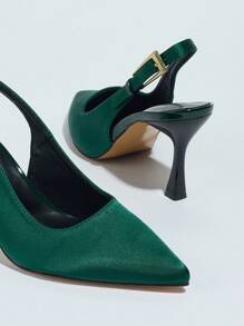 Fall/Winter Women's Pointed Toe High Heel Slip-On Pumps With Buckle Strap, For Commuting And Daily Wear,Elegant,Kitten Heels,Party