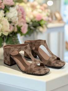 女士高跟镂空一脚蹬凉鞋，露趾，粗跟，时尚优雅百搭户外服装，2025 年新品，全新春夏系列