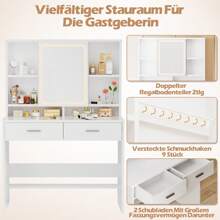 Devoko GUNJI Large Dressing Table With Mirror, White Dressing Table With LED Lighting, 3 Brightness Levels Adjustable, Dressing Table With Drawers, Open Shelves - White - View 8