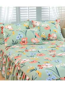 Set 3 pcs Sprei Ranjang (1 Sprei Ranjang + 2 Sarung Bantal), Dengan Detail Berumbai, Lembut dan Bernapas, Cocok untuk Dekorasi Kamar Tidur - Hijau - View 6