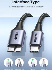 UGREEN USB C To Micro B 3.0 Cable 5Gbps 3A Fast Sync Cord For Hard Disk Drive HDD SSD Case USB Type C Micro B Cable - Black - View 7