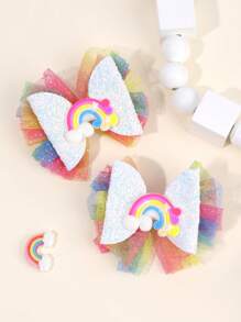 2 件装 幼儿女孩闪亮发饰 可爱彩虹配饰 装饰发饰 蝴蝶结夹 渐变彩虹色薄纱网眼发饰 日常派对发饰 适合儿童青少年的完美礼物 - 彩色 - 查看 2