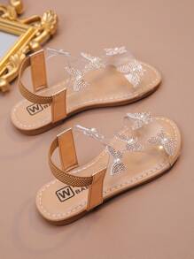1 Đôi giày sandal đế bằng đính đá lấp lánh thời trang cho bé gái, phong cách tiên nữ, thích hợp mặc vào mùa hè - Rượu sâm banh - Xem 9