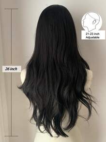 角色扮演前额蕾丝长波浪假发，中分假发，前额形蕾丝 4*1 棕黑色 26 英寸半编织日常自然、光滑、逼真假发 - 黑色 - 查看 6