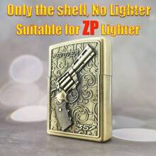Étui de protection rétro pour briquet à essence antivents avec un design gaufré 3D en forme de pistolet, boîtier métallique (briquet non inclus)