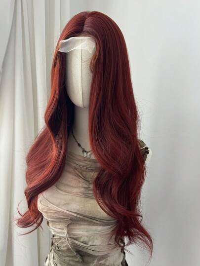 Peluca larga de encaje de color naranja para cosplay de mujeres, peluca ondulada naranja ginger de 26 pulgadas, peluca de cabello naranja natural que luce natural, peluca rizada naranja fácil de poner, peluca sintética resistente al calor para disfraz de Halloween (naranja) (accesorios no incluidos)