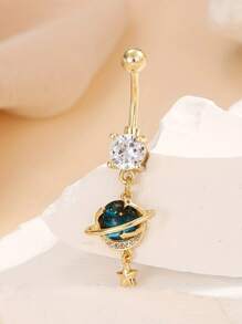 1.5pcs Star & Moon Multi-Element Pendant Navel Ring Stainless Steel Spiral Navel Piercing Jewelry, Suitable For Daily Wear