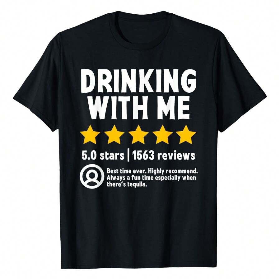 Drinking With Me 5 Stars Especially When There's Tequila T-Shirt Women's Tee - 黑色 - 查看 1