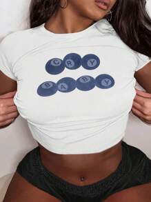 女式夏季休闲时尚舒适 Y2K 辣妹街头风格哭泣婴儿印花圆领短袖短款修身纯色印花 T 恤上衣夏季服装可爱夏季上衣 Y2k 上衣图案 T 恤女款