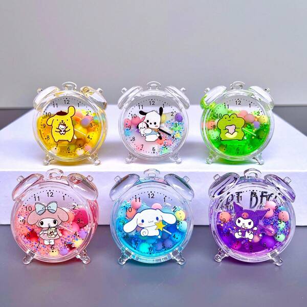 Sanrio Acrylic Cartoon Alarm Clock, Liquid Key Chain, Transparent Cute Desktop Decor, Birthday Gift