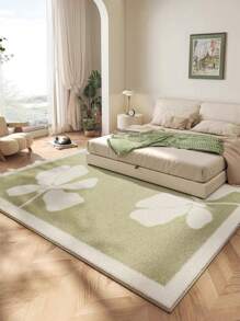1pc Summer Fresh European & American Hot-Selling Green Leaf & Floral Carpet, Faux Wool Rug, Decorative Carpet For Living Room, Bedroom, Piano Room, Study, Closet, Kids Room, Comfortable Non-Slip