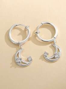 1pc S925 Silver Moon Shaped Stud Earrings With Hypoallergenic Cubic Zirconia, Suitable For Women, Mother's Day Gift