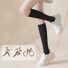 1 双纯色中筒袜，柔软 JK 款女士运动袜 - 黑色 - 查看 5