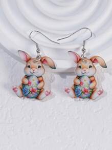 1 paar 2D-paashaasoorbellen van acryl, elegant versierd met feestelijke ei- en konijnenprints, charmante accessoires, perfect voor feesten en straatfeesten, als cadeau voor vrienden of om dagelijks te dragen
