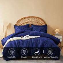 5/7pcs Bed In A Bag Luxurious Comforter Sets, All Season Bedding Sets With 1 Quilt, 1/2 PillowShams, Flat Sheet, Fitted Sheet, 1/2 Pillowcases, Burnt Orange, Green, Yellow, Easy Care, Machine Washable, Valentine'S Day Gift, For Boys And Girls - Dark Blue-74 - View 3