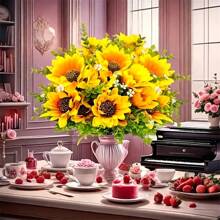 2 件 - 彩色抗紫外线人造向日葵花束 - 适合室内和室外家庭花园装饰，适用于花园、感恩节、情人节、春季和夏季庆祝活动，以及门廊和窗框装饰。