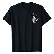 Camiseta con estampado de mano de esqueleto para el día de San Valentín, con bolsillo de amor, ASL, para hombre y mujer, camisetas gráficas de manga corta, informales, para hombre y mujer, camisetas 100 % algodón, camisetas de verano para mujer, camisetas con estampado divertido, camisetas suaves y cómodas para uso diario, regalo diario, camiseta negra para mujer - Negro - Ver 1