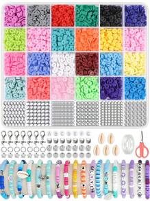 1000pcs/2703pcs Polymer Clay Beads Assortment, DIY Jewelry Making Kit For Necklaces, Anklets, Bracelets And Phone Chains, Handmade Craft, Friendship Bracelets, Birthday & Christmas Gifts